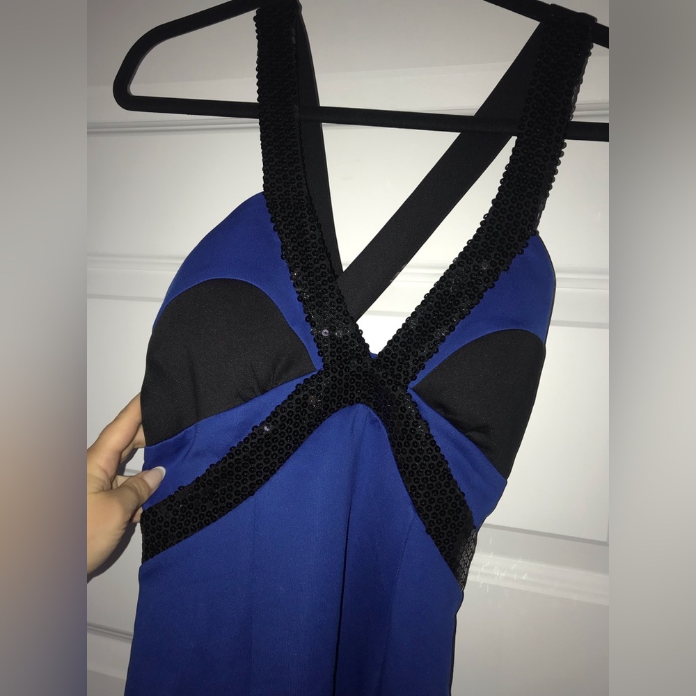 Akira size S small blue dress with black detail v neck cute and sexy